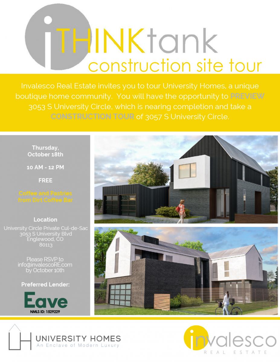Invalesco Real Estate invites you to tour University Homes, a unique boutique home community. You will have the opportunity to PREVIEW 3053 S University Circle, which is nearing completion and take a CONSTRUCTION TOUR of 3057 S University Circle